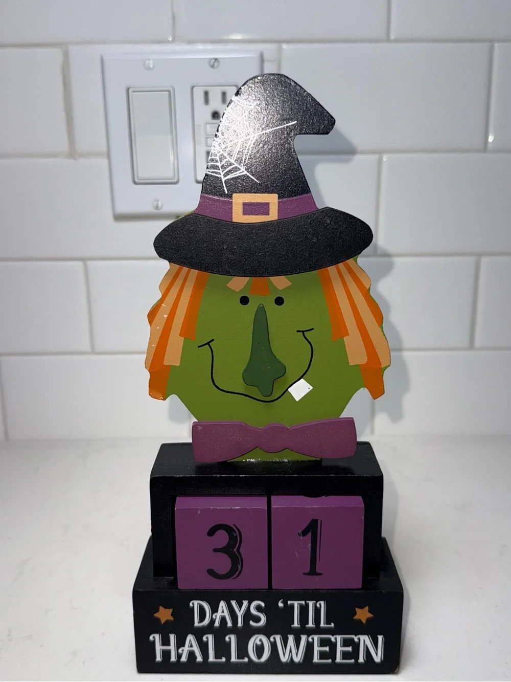 Halloween Witch Countdown Block Decor - Green